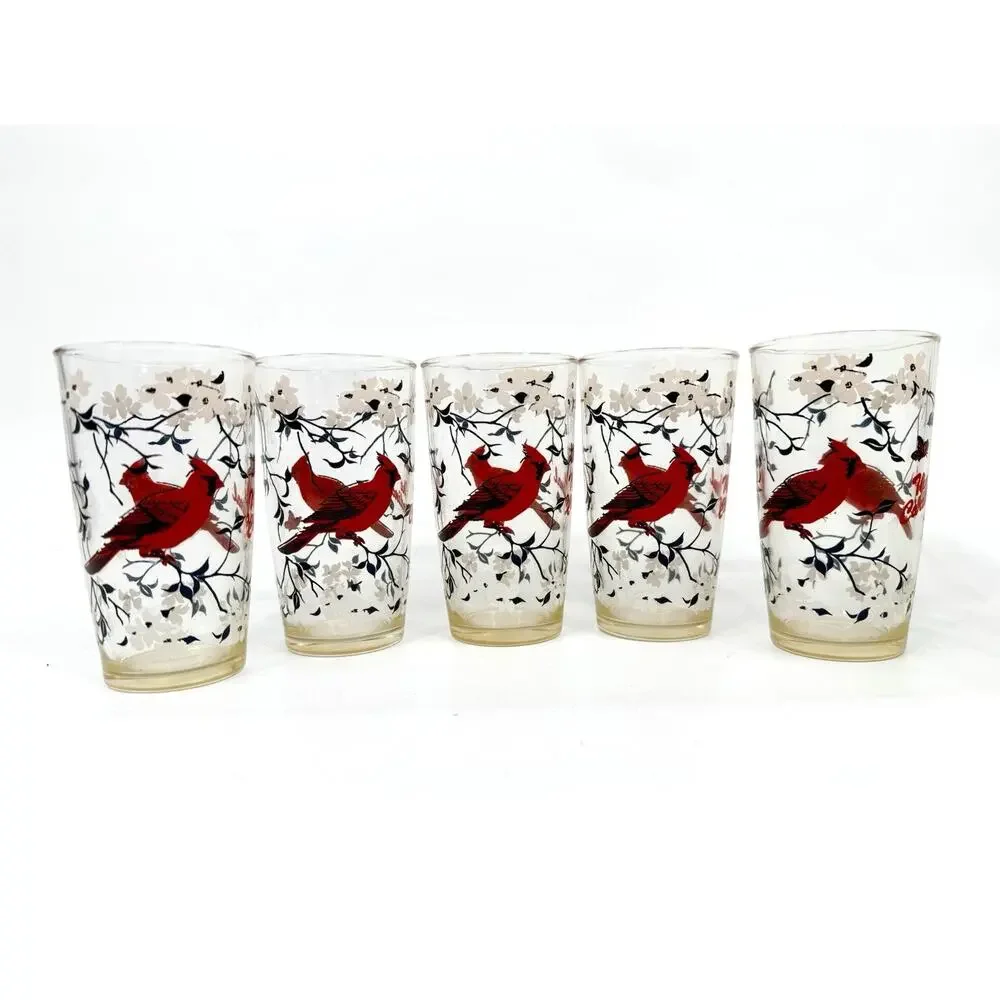 Vintage Hazel Atlas Pitcher Set Cardinal and Dogwood Pitcher and 5 Glasses